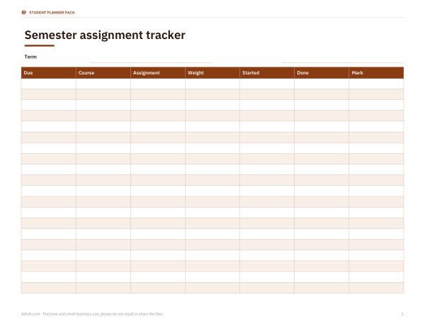 Preview of Printable Semester Assignment Tracker